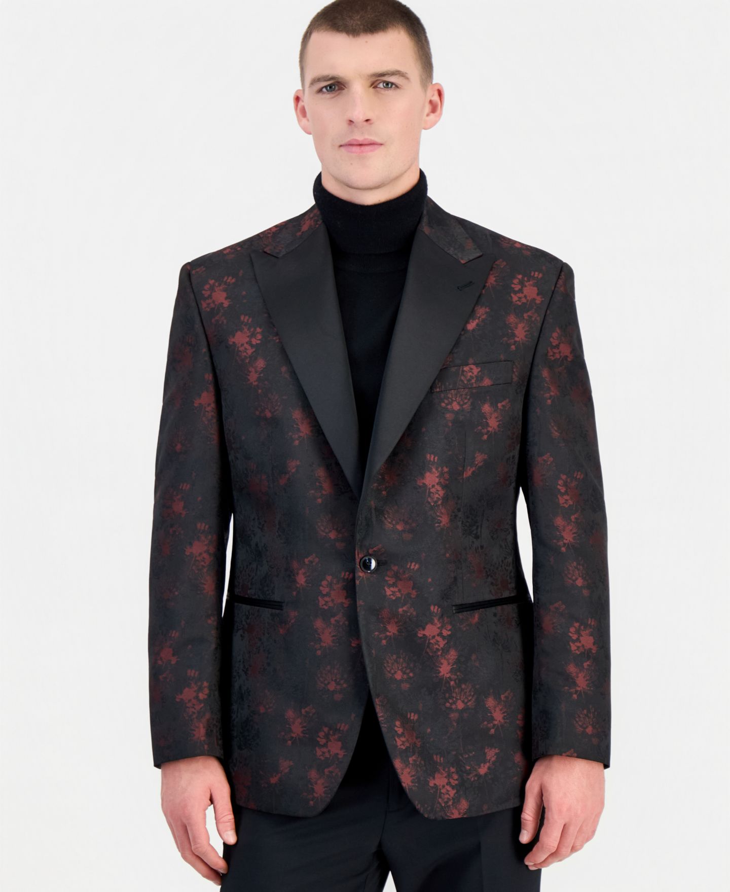 Мужской пиджак Tayion Collection Peak Lapel Classic Fit Dinner, цвет: Красный чёрный — фото 1