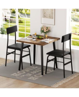 Dining Table Set for 2, Wood Kitchen Table with 2 Upholstered Chairs, Space-Saving Kitchen and Dining Room Furniture for Small Spaces