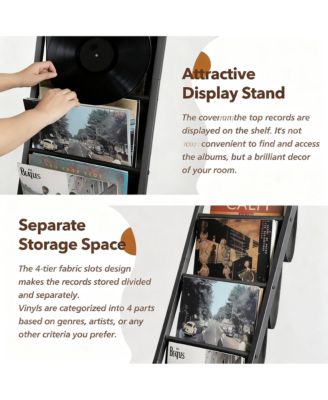 Vinyl Record Storage Stand 4-Tier Display Shelf Rack Wood Metal Frame