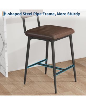 Bar Stools Set of 4 with Backrest and Footrest,Counter Height Bar Stools of 4 with Thick Cushion and Thickened Metal Legs for Island,Kitchen