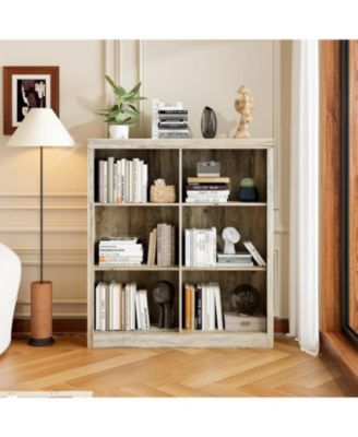 3-Tier 6-Cube Bookcase, Wooden Cubby Bookshelf with Anti-Tip, Open Storage for Living Room, Bedroom, Office.