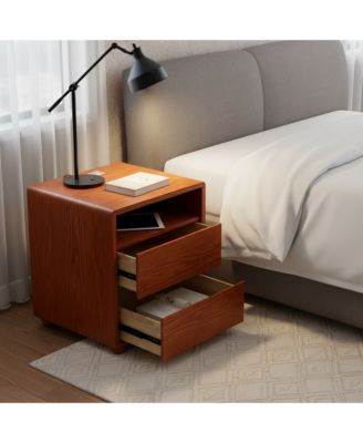 Elegant Modern Wooden Nightstand with 2 Drawers Natural Finish Bedside Table for Bedroom Living Room