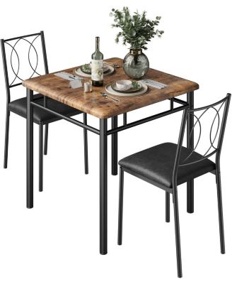 Dining Table Set for 2, Small Kitchen Table with Upholstered Chairs, Farmhouse Wood Dining Table Chairs for Kitchen Room, Small Spaces