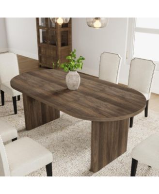 70.8 Inch Oval Dining Table with Upholstered Dining Chairs, Kitchen Table with Sturdy Wooden Base, High Back Dining Chair with Wood Legs