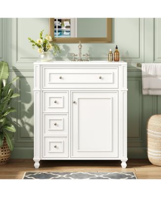 Bathroom Vanity Cabinet with Ceramic Sink Basin, 30 Inch, Storage Cabinet with Soft Close Doors and Door Organizer