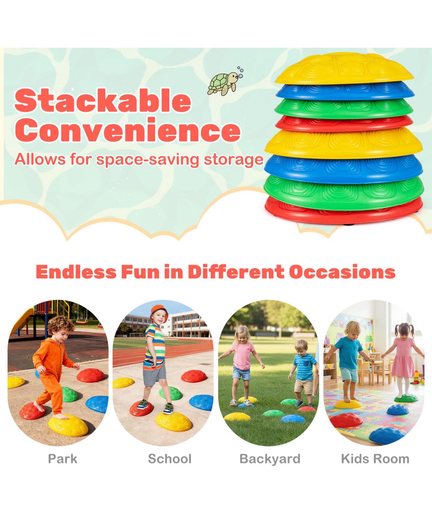 Детские игрушки Slickblue Kids Stepping Stones Non-Slip Balance 8-Piece Set, Ages 3+, цвет: Colorful — фото 7