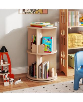 2 Tier Freestanding Kids Rotating Bookshelf Storage Rack with Bear Baffles