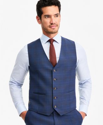 Men's Classic-Fit Blue & Red Plaid Suit Separate Vest