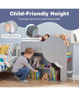 Montessori Bookshelf with Elephant Shape 3-Tier Toddler Toy Storage Organizer