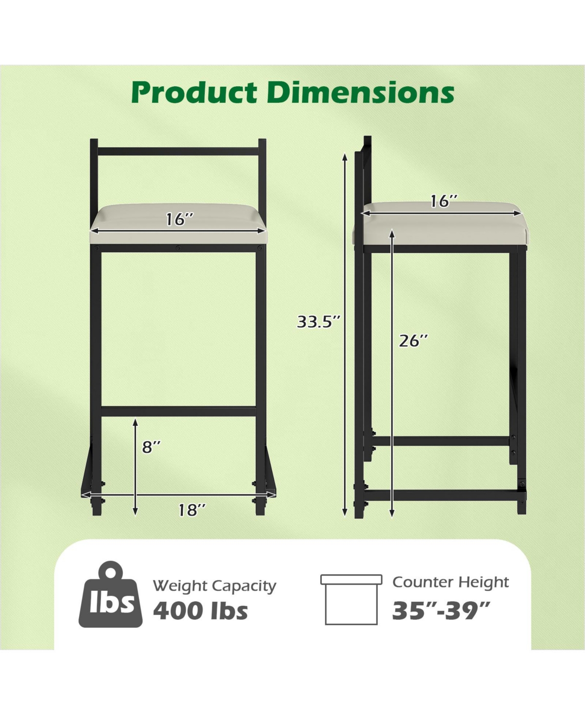 Gymax 26'' Stackable Counter Height Bar Stools Set of w/Back Metal Frame and Footrest