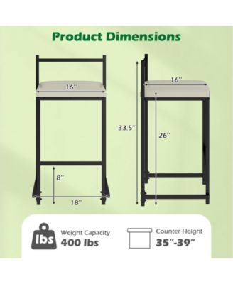 26'' Stackable Counter Height Bar Stools Set of 4 w/Back Metal Frame and Footrest