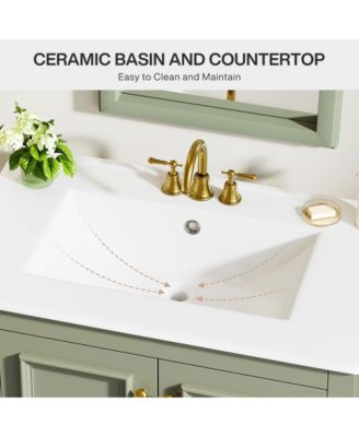 30" Bathroom Vanity with Sink, Freestanding Vanity with Solid Wood Frame, Ceramic Sink, Soft-Close Doors, Drawer & Door Organizer