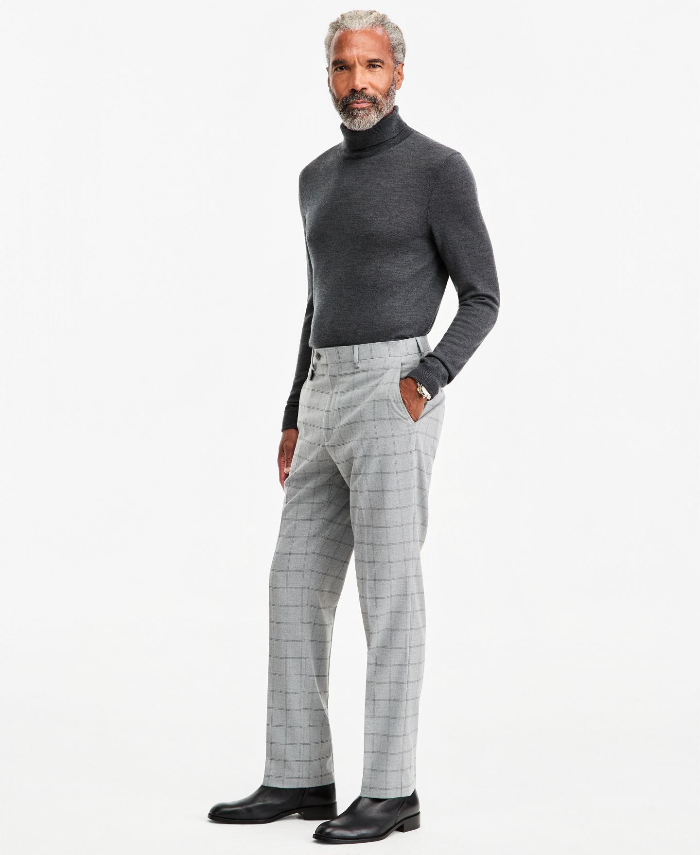 Мужские брюки Tayion Collection Classic-Fit Gray & Black Check Suit Separate, цвет: Серый чёрный — фото 2
