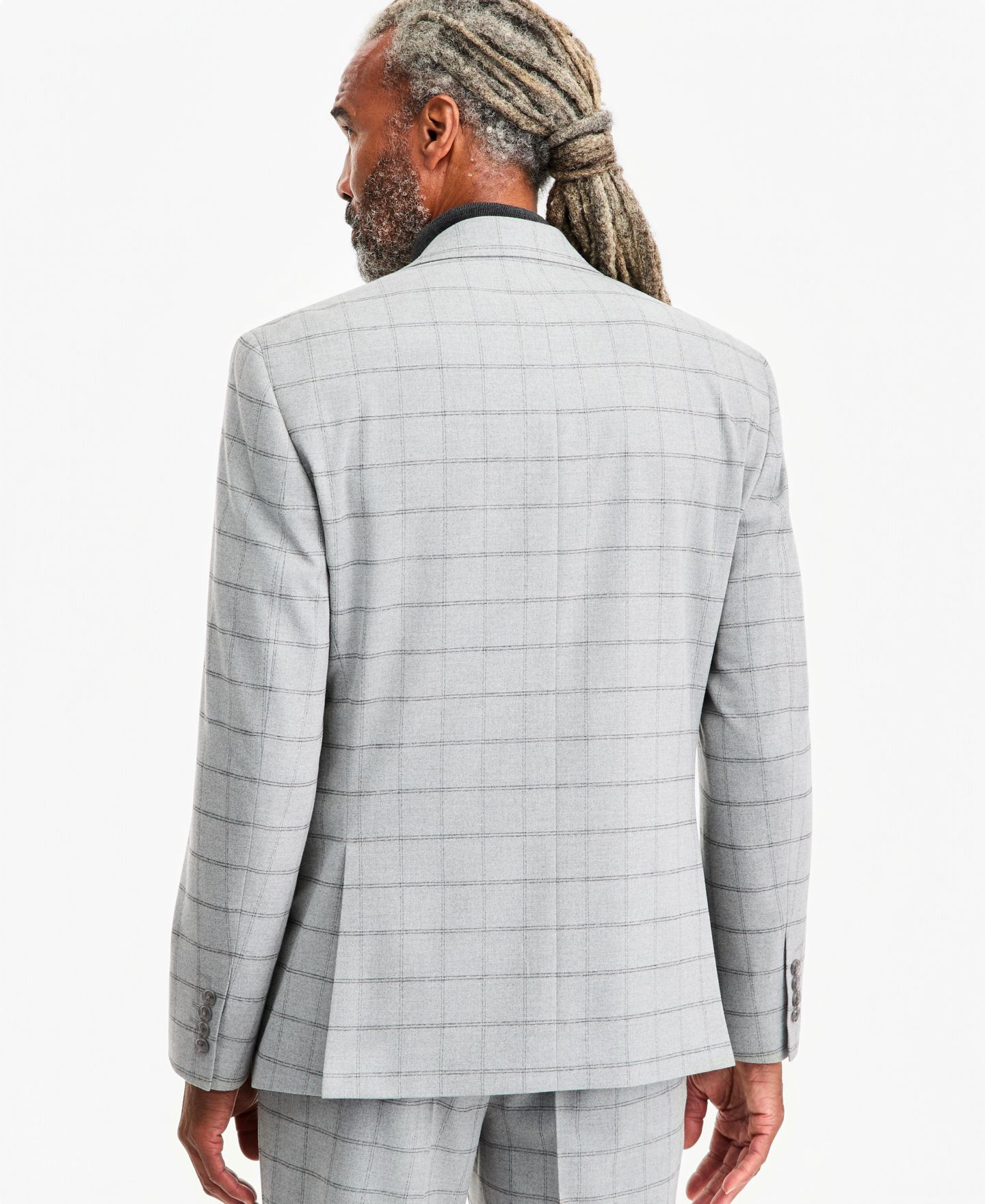Мужская куртка Tayion Collection Classic-Fit Gray & Black Check Suit Separate, цвет: Серый чёрный — фото 4