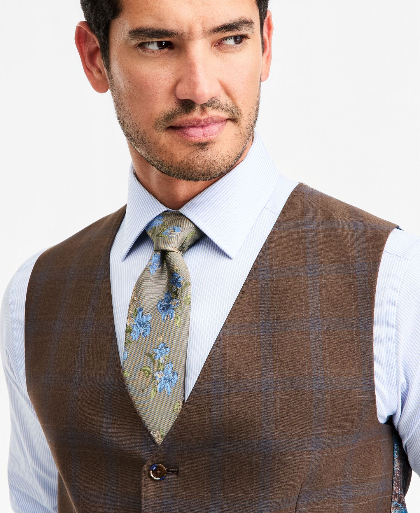 Мужской жилет Tayion Collection Classic-Fit Brown Plaid Suit Separate Vest, цвет: Коричневый — фото 3