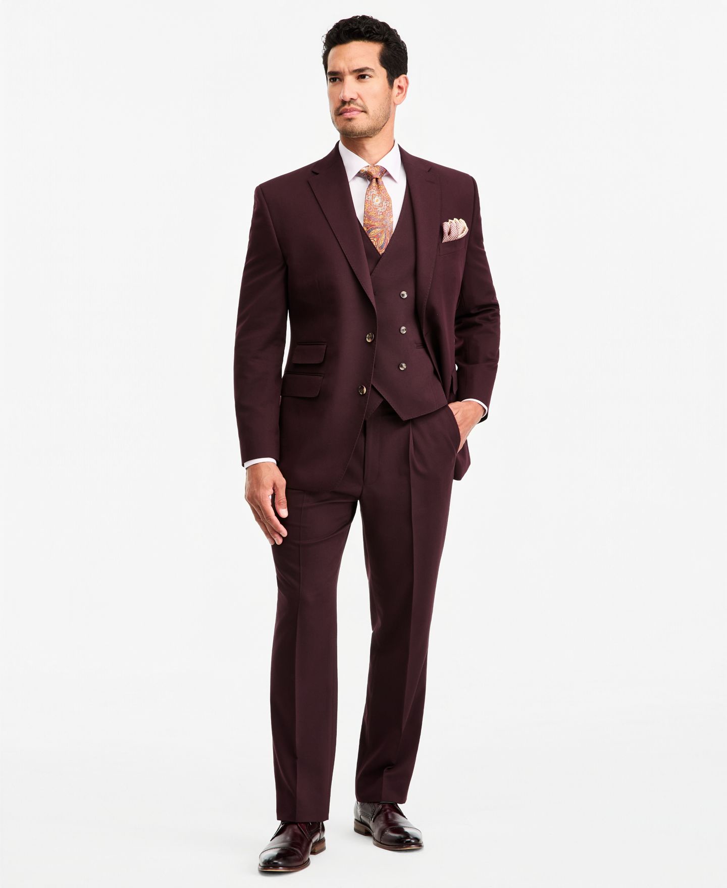 Мужской жилет Tayion Collection Classic-Fit Burgundy Suit Separate Vest, цвет: Бордовый — фото 2