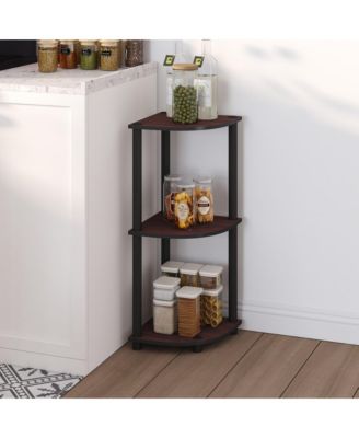 3 Tier Decorative Corner Bookshelf Display Rack, Dark Cherry