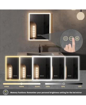 Wall Mounted LED Bathroom Mirror Dimmable 3 Colors Back Lit Anti Fog Memory Function