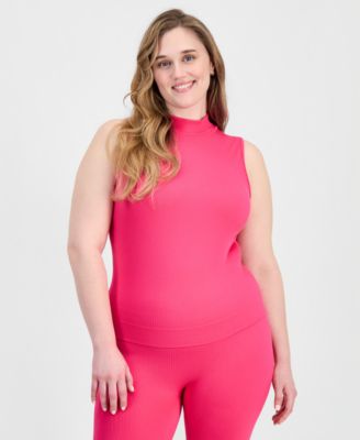 Trendy Plus Size Ribbed Mock Neck Top & Pants Set