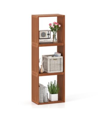 3 Cube Stacking Wood Bookcase Open Slatted Storage Organizer