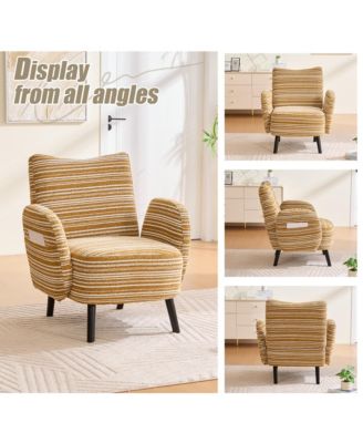 Modern Accent Chair - Sanded Fabric, Side Storage Pocket, Solid Wood Legs for Living Room, Bedroom