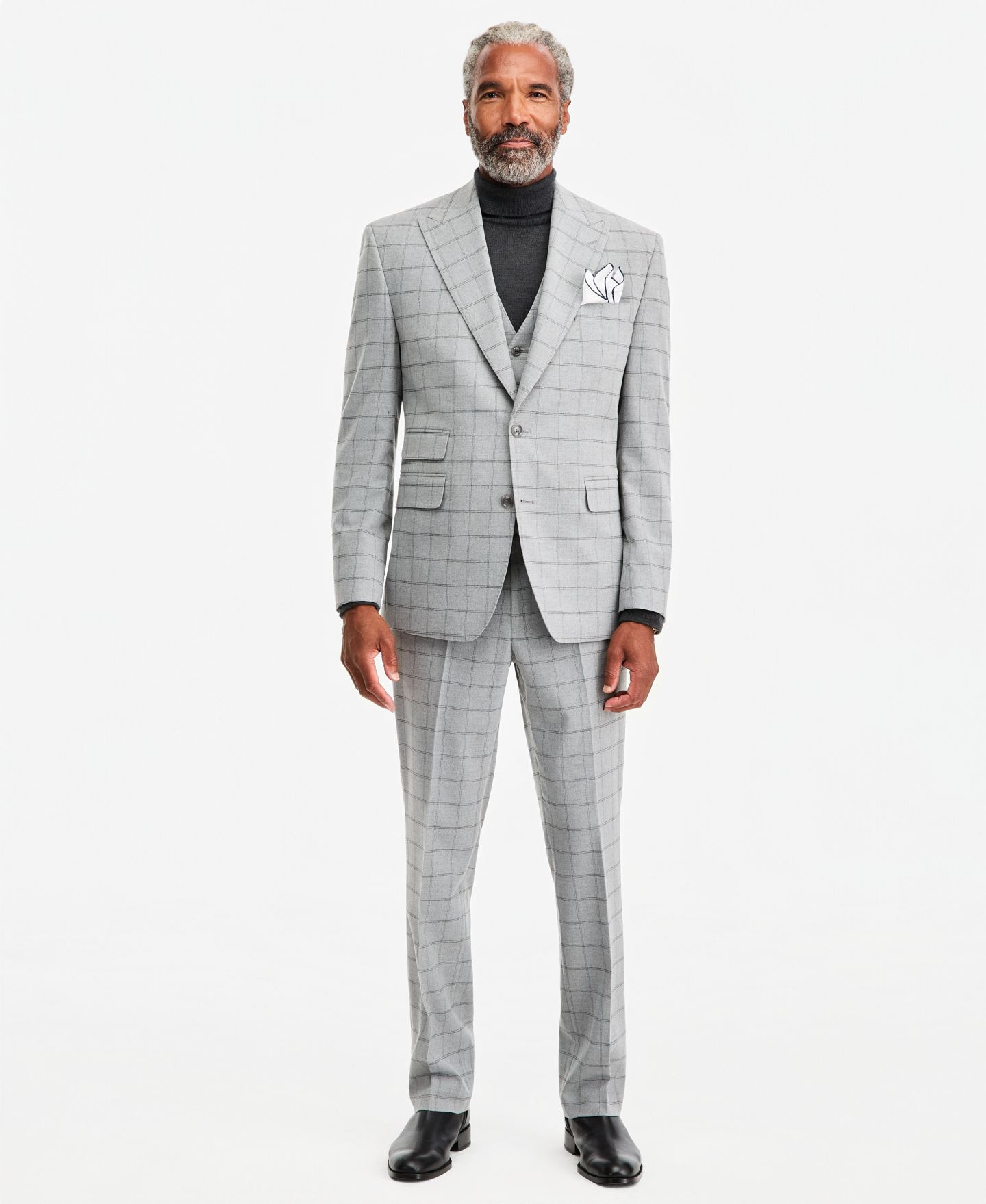 Мужские комплекты Tayion Collection Classic-Fit Gray & Black Check Suit Separates, цвет: Серый чёрный — фото 1
