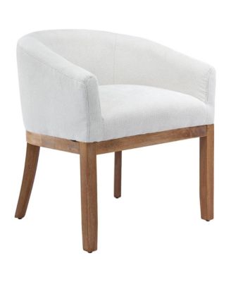Barrel Dining Chair, Linen Upholstered Kitchen Chair with Solid Wood Legs and Arms for Living Room, Dining Room, Set Of 1