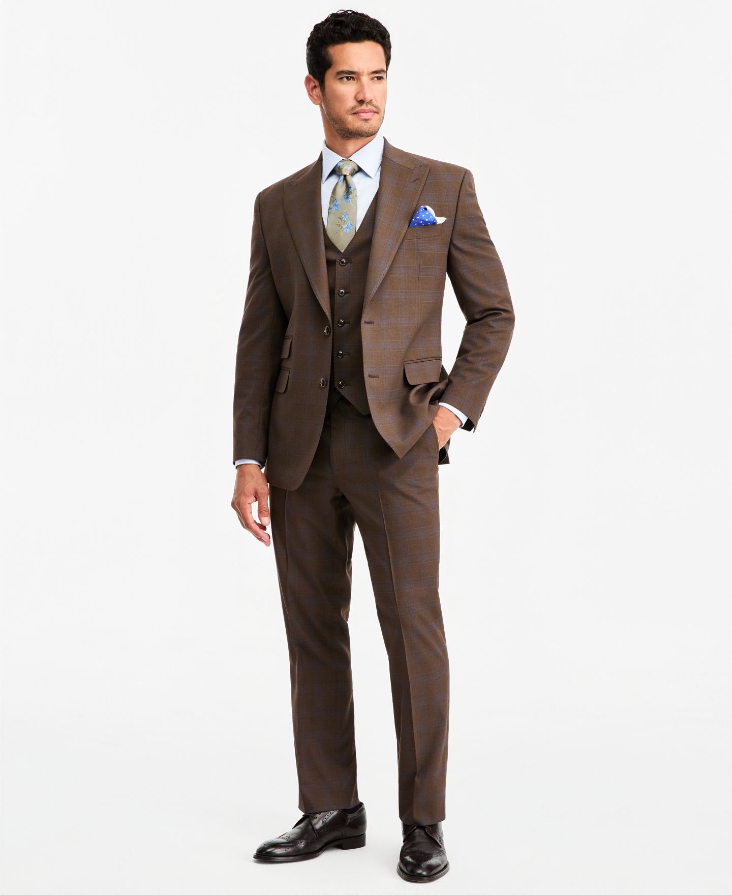 Мужские комплекты Tayion Collection Classic-Fit Brown Plaid Suit Separates, цвет: Коричневый — фото 2