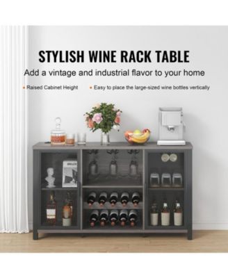 47 Inch Industrial Bar Cabinet with Wine Rack and Power Outlets