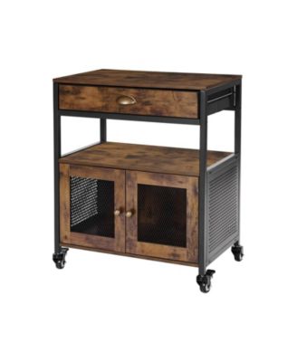 24 Inch Farmhouse Coffee Bar Cabinet with Wheels and Mesh Door