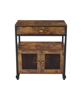 24 Inch Farmhouse Coffee Bar Cabinet with Wheels and Mesh Door
