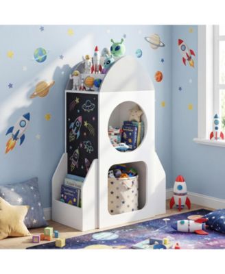 3-Tier Kids Bookshelf Rocket Space Theme Toddler Toy Storage Organizer