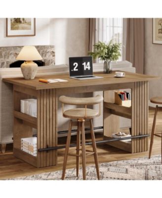 63-Inch Bar Table, Home Bar Units with Footrest & Storage Shelves, Counter Height Pub Dining Table