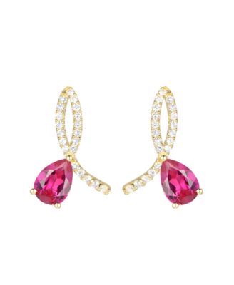Lab Grown Ruby (1-3/4 ct. t.w.) & Lab Grown White Sapphire (1/3 ct. t.w.) Earrings in 14k Gold Over Sterling Silver (Also Available in Sapphire & Emerald)