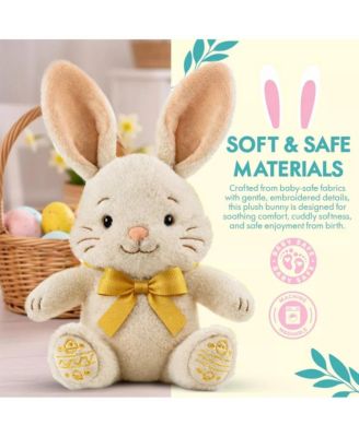 Easter Plush Bunny and Basket with Egg Toy Set, 13" Soft Cuddly Stuffed Bunny Bow and 9.5" Easter Basket with 10pc Plush Eggs