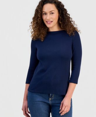 Women's Petite Pima Cotton 3/4-Sleeve Boat-Neck Top