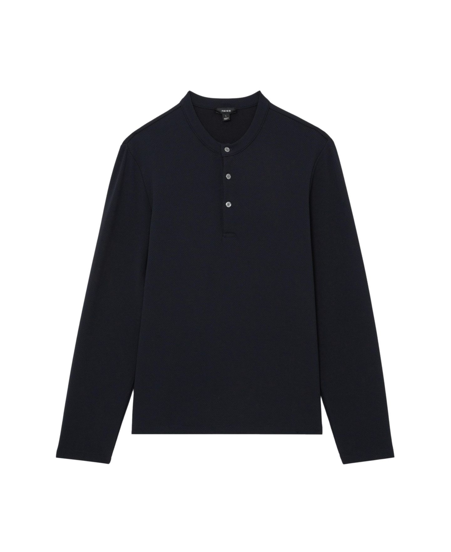 Мужская футболка REISS Salvator Textured Long-Sleeve Henley, цвет: Тёмно-синий — фото 4