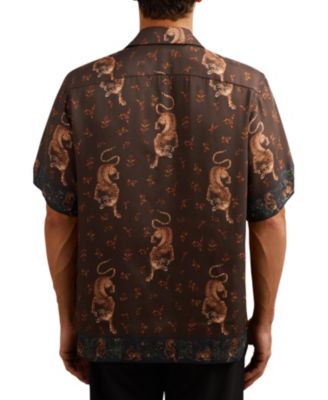 Men's Leopard-Print Cuban-Collar Shirt