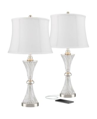 Luca Modern Table Lamps 25 1/2" High Set of 2 Clear Glass Chrome with USB Charging Port Cream Drum Shade for Bedroom Living Room Desk