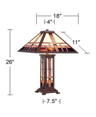 Robert Mission Style Table Lamp 26" High Art with Table Top Dimmer Stained Glass Shade for Bedroom Living Room Bedside
