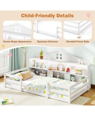 Montessori Floor Bed with Storage Compartments and Shelf