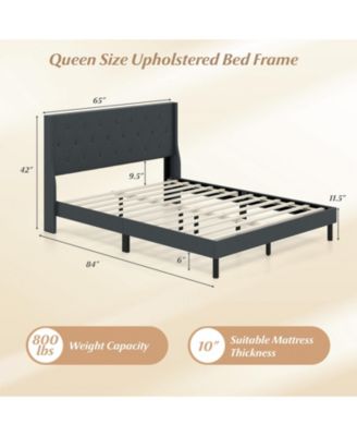 Upholstered Bed Frame with Button Tufted Wingback Headboard and Wooden Slats Support Mattress Foundation