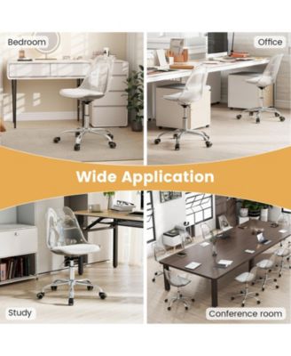 Armless Rolling Office Chair with Swivel Seat and PU Leather Cushion-Clear