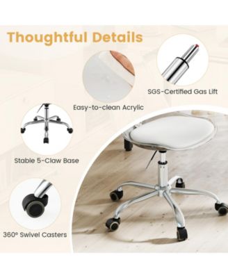 Armless Rolling Office Chair with Swivel Seat and PU Leather Cushion-Clear