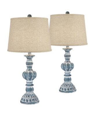 Tanya Country Cottage Table Lamps 26 1/2" High Set of 2 Burlap Linen Drum Shade for Bedroom Living Room Bedside Nightstand Home