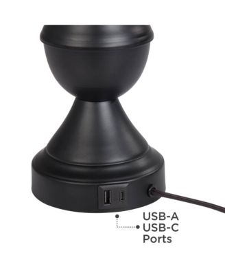 Traditional Table Lamps 25" High Set of 2 with USB Port Bronze Metal LED Touch On  Faux Silk Drum Shade for Bedroom Living Room