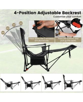 Camping Lounge Chair w/Detachable Footrest 4-position Backrest Carrying Bag