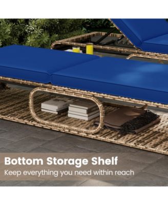 2PCS Chaise Lounge Chair w/ Adjustable Backrest Cushion and Storage Outdoor