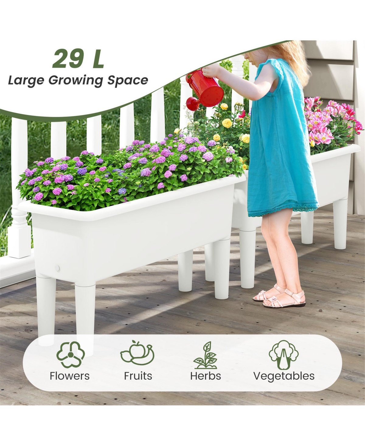 Gymax 2 Pcs Raised Garden Beds with Detachable Legs and Drainage Hole for Vegetables