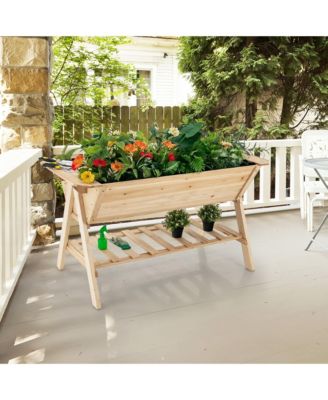 59'' x 31'' x 32.5'' Raised Garden Bed w/ Shelf Wood Elevated Planter Box w/ Liner